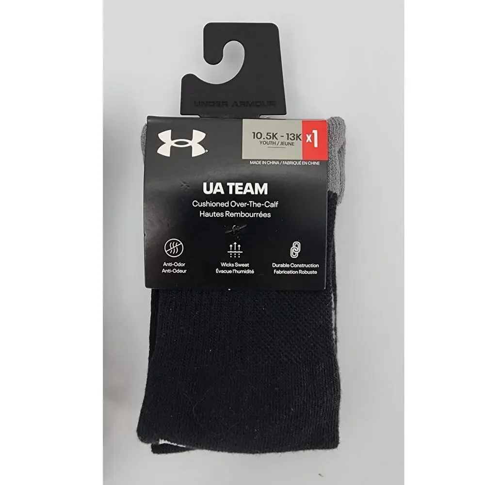 New NWT UA Under‎ Armour Team Cushioned Over The Calf Black White Socks 2 Packs